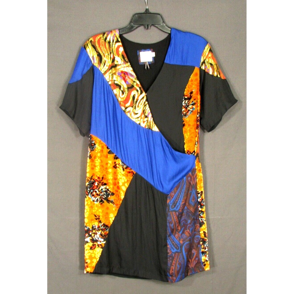 HD IN PARIS Anthropologie CAMELLIA PATCHWORK Multi/Blk SILK/VELVET Shift Dress 4